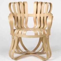 Cross Check armchair, Knoll, 1989-91, bent/laminated maple by Frank Gehry
