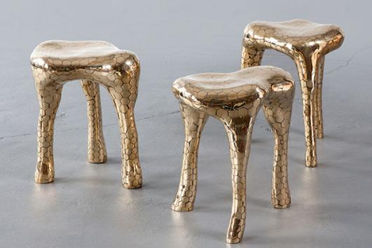 Unique Hex stool in brass. Designed and made by The Haas Brothers, Los Angeles, CA, 2012. 