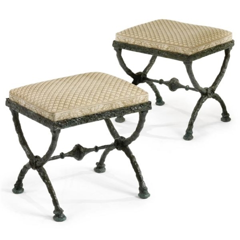 'Tabouret en X' by Diego Giacometti, a pair of upholstered stools c.1965, estimated at $60,000 - 80,000 and sold for $206,500