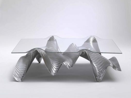Ivo_03 Museum-clear slumped glass, CNC-cut tessellated Tula steel Special Edition of 8 for de Pury Collection