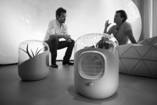 Mathieu Lehanneur and David Edwards with their 'Andrea' air purifier, 2009