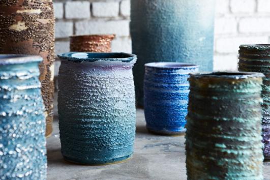 Unique Accretion vases in hand-thrown ceramic with porcelain slip. Designed and made by the Haas Brothers, Los Angeles, CA, 2013. 