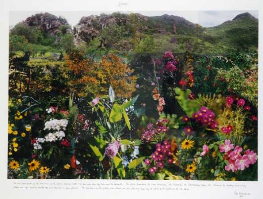 Erosion, Collage photographique sur tableau, stylo, crayon, peinture à l’huile, texte, 108 x 144 cm, (encadrée : 128 x 154 x 5 cm), 1996 © Peter Hutchinson   