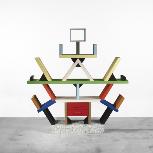 Ettore Sottsass,Carlton bookcase, Memphis, 1981, estimated at $7,000–9,000, sold for  $18,750
