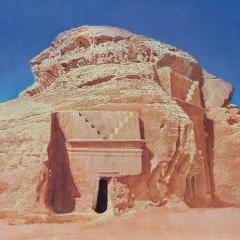 A watercolour of one of the Nabataean tombs at Mada'in Saleh, Nicholas Egon, in the collection of HRH Prince Turki bin Faisal Al