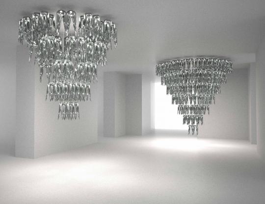 LQ Chandelier de Pury Carbon Fiber-indused ABS, aluminum-infused coating, LEF. Edition of 5