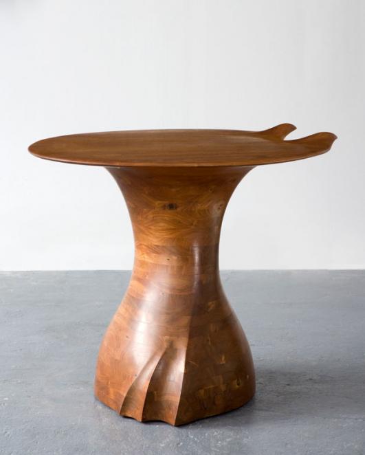 Low table in stack-laminated walnut. Designed and made by Wendell Castle, Rochester, NY, 1972. Signed and dated "WC 72."