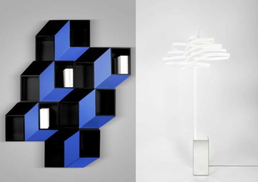 [l]KINETICISM I, Wall cabinet, 2012 Galerie BSL limited edition of 8+4AP | [l] CEDAR, Floor lamp, 2012 Galerie BSL limited edition of 8+4AP