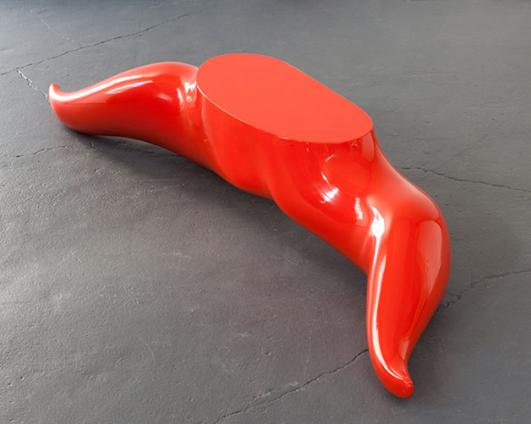  "Leotard" table in red gel-coated fiberglass-reinforced plastic, made in an edition of 6. Originally designed in 1968 by Wendell Castle, Rochester, New York. Signed "2nd Ed. 1/6, 1969."